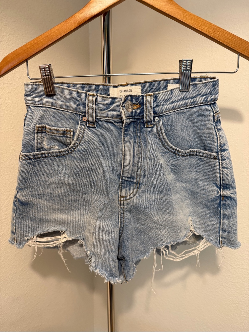 Cotton On Light Wash Distressed Denim Jean Shorts